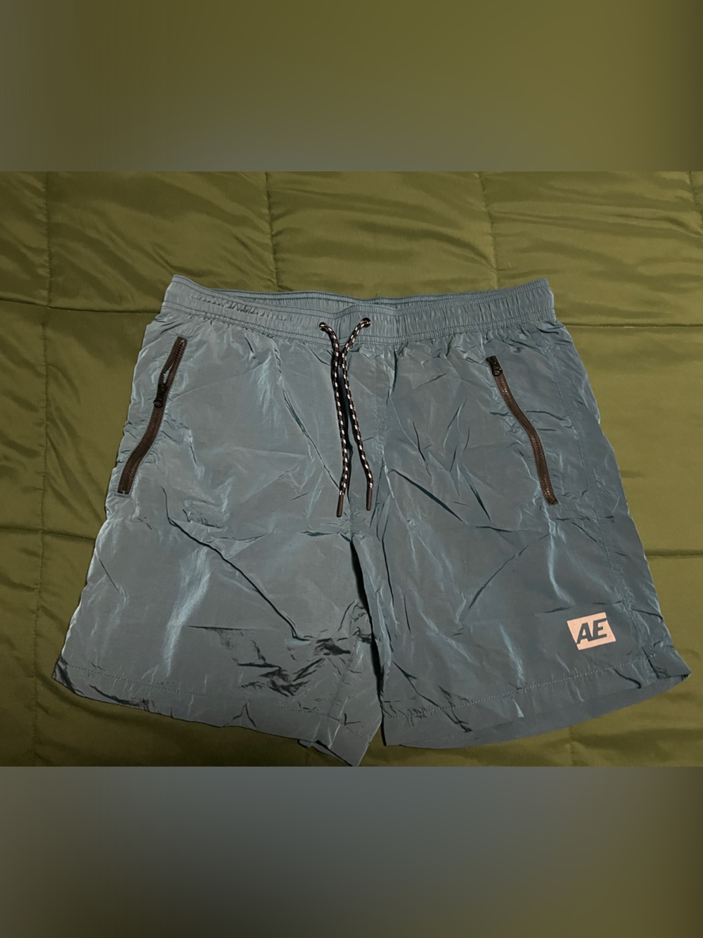 Men's American Eagle Teal Elastic-Waist Swim Shorts